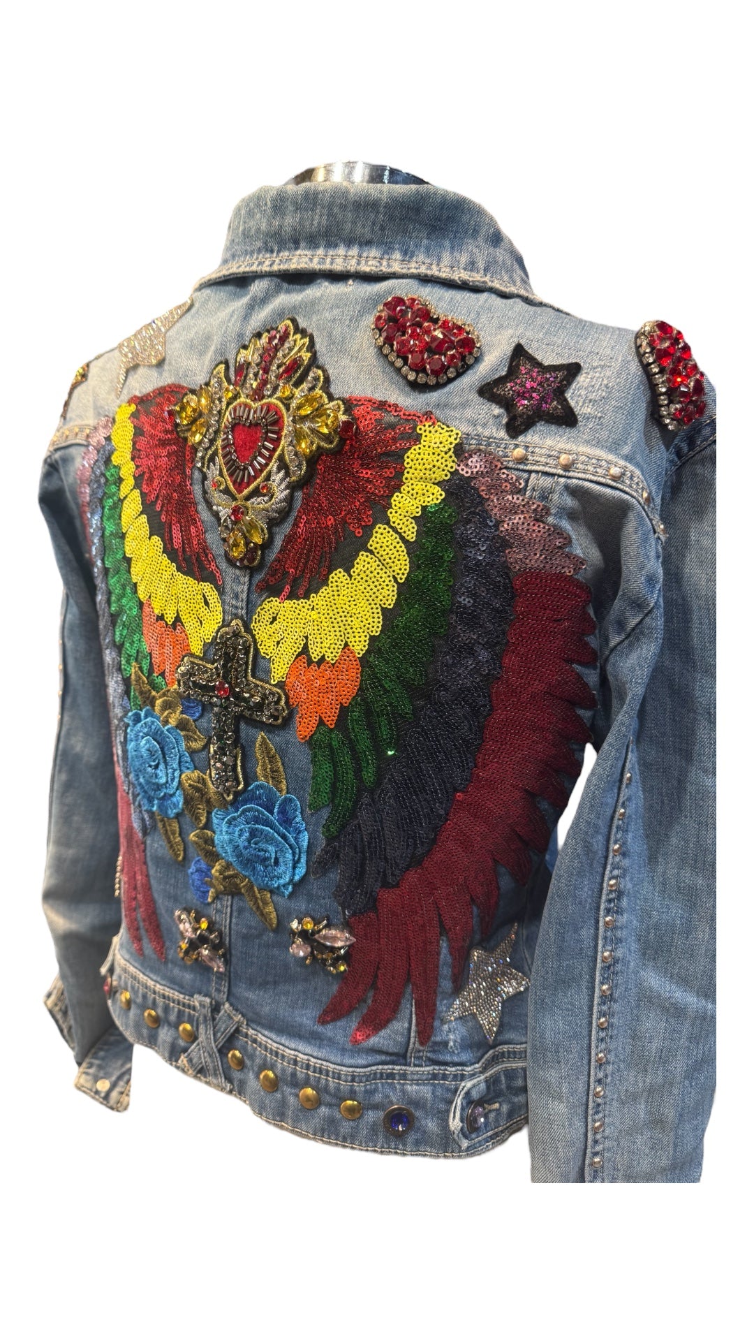 Chaqueta Alas multicolor y parches pedreria