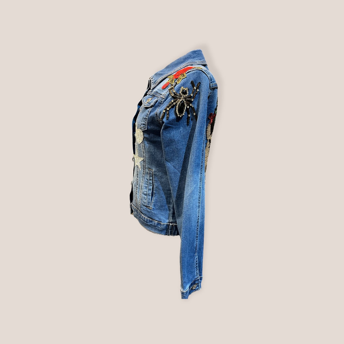 Chaqueta vaquera tigre lentejuelas y flores