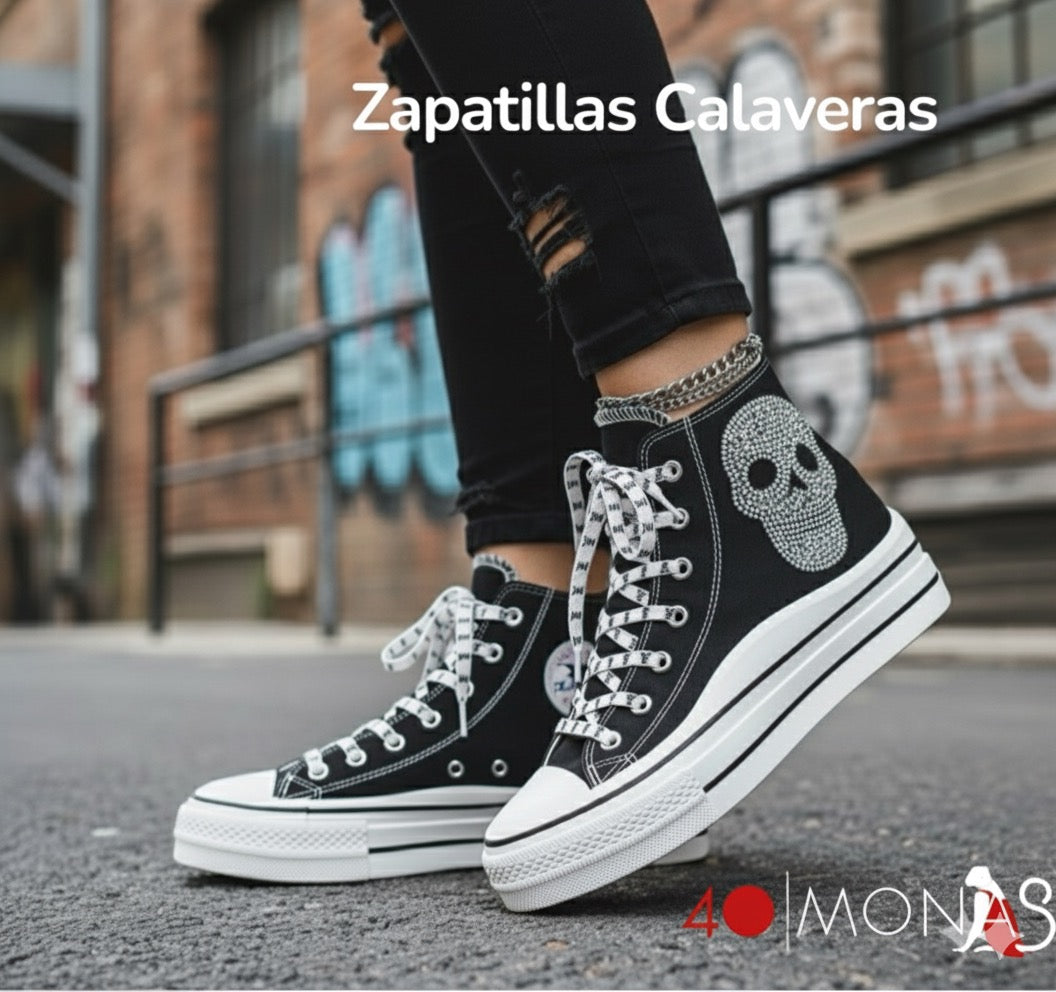 Zapatillas de lona con calavera de strass