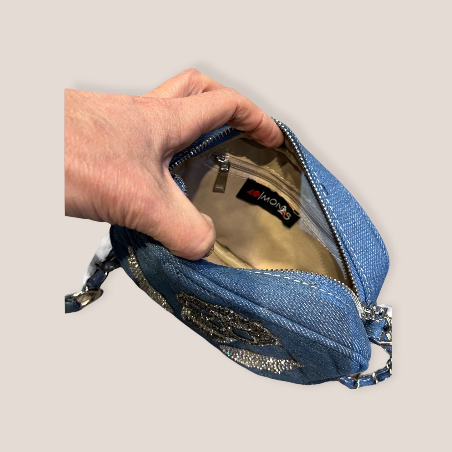 Bolso vaquero bandolera con calavera strass