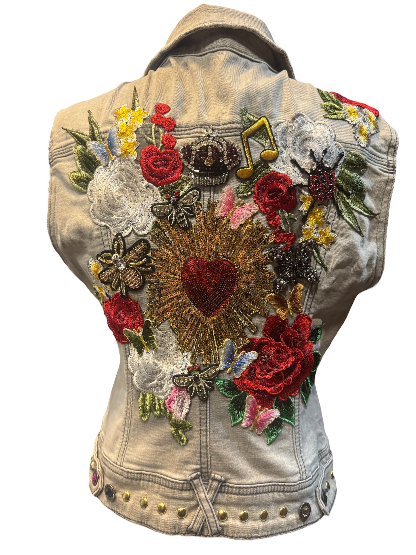 Chaleco Vaquero con flores y sagrado corazón