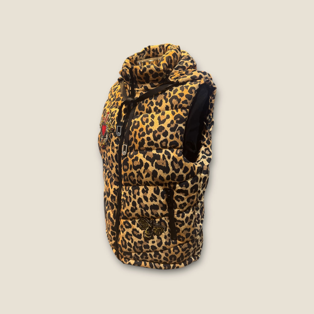Chaleco acolchado animal print con parches