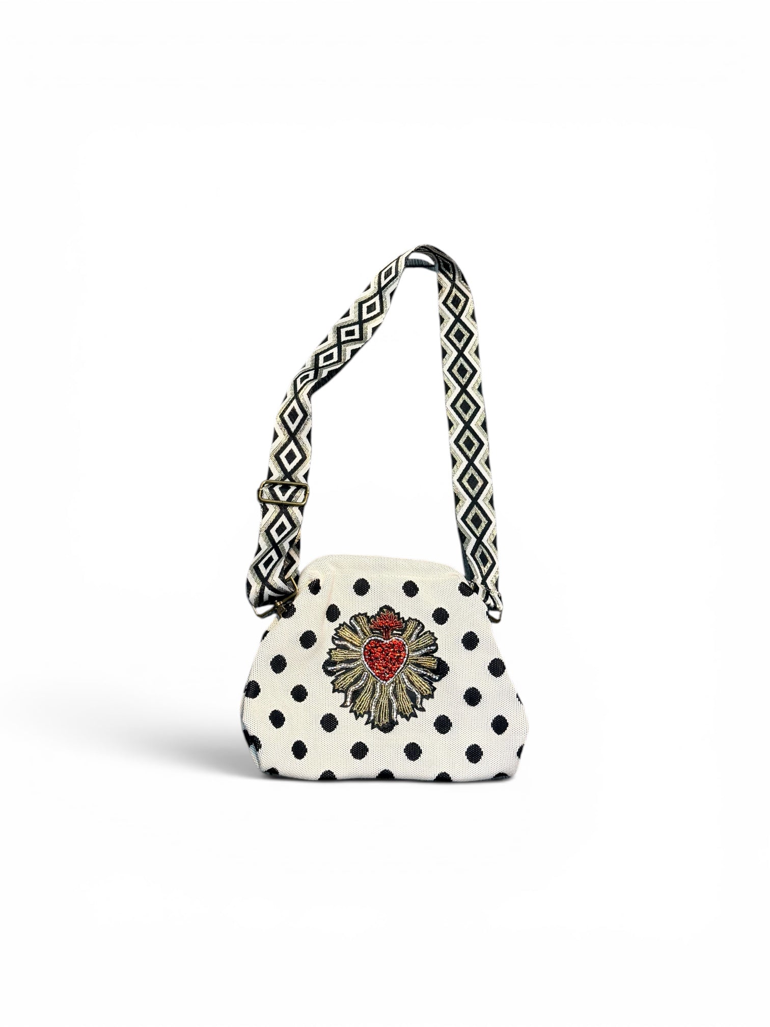 Bolso punto lunares con corazón pedrería