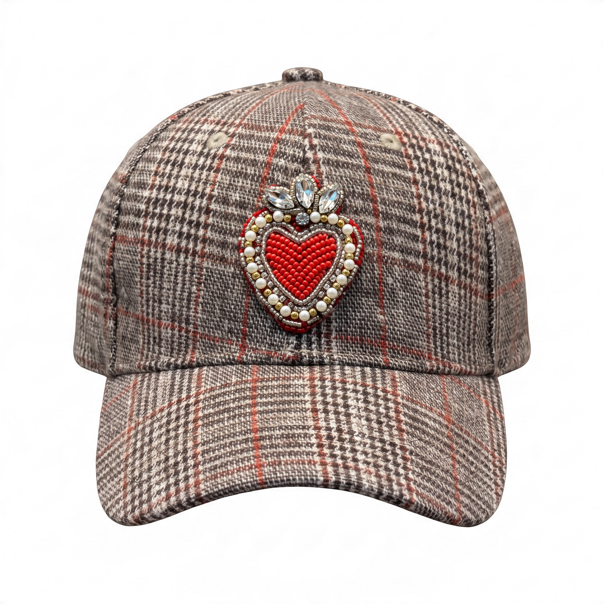 Gorra cuadros con corazones rojo