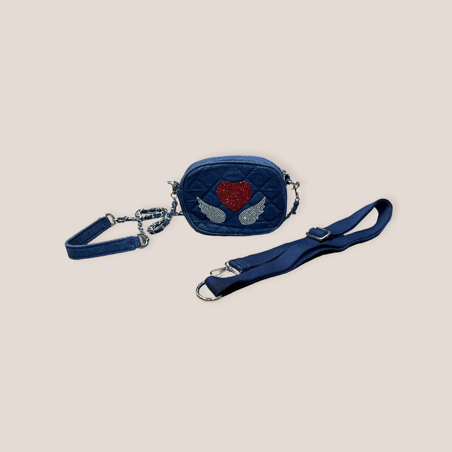 Bolso vaquero bandolera con corazon y alas strass