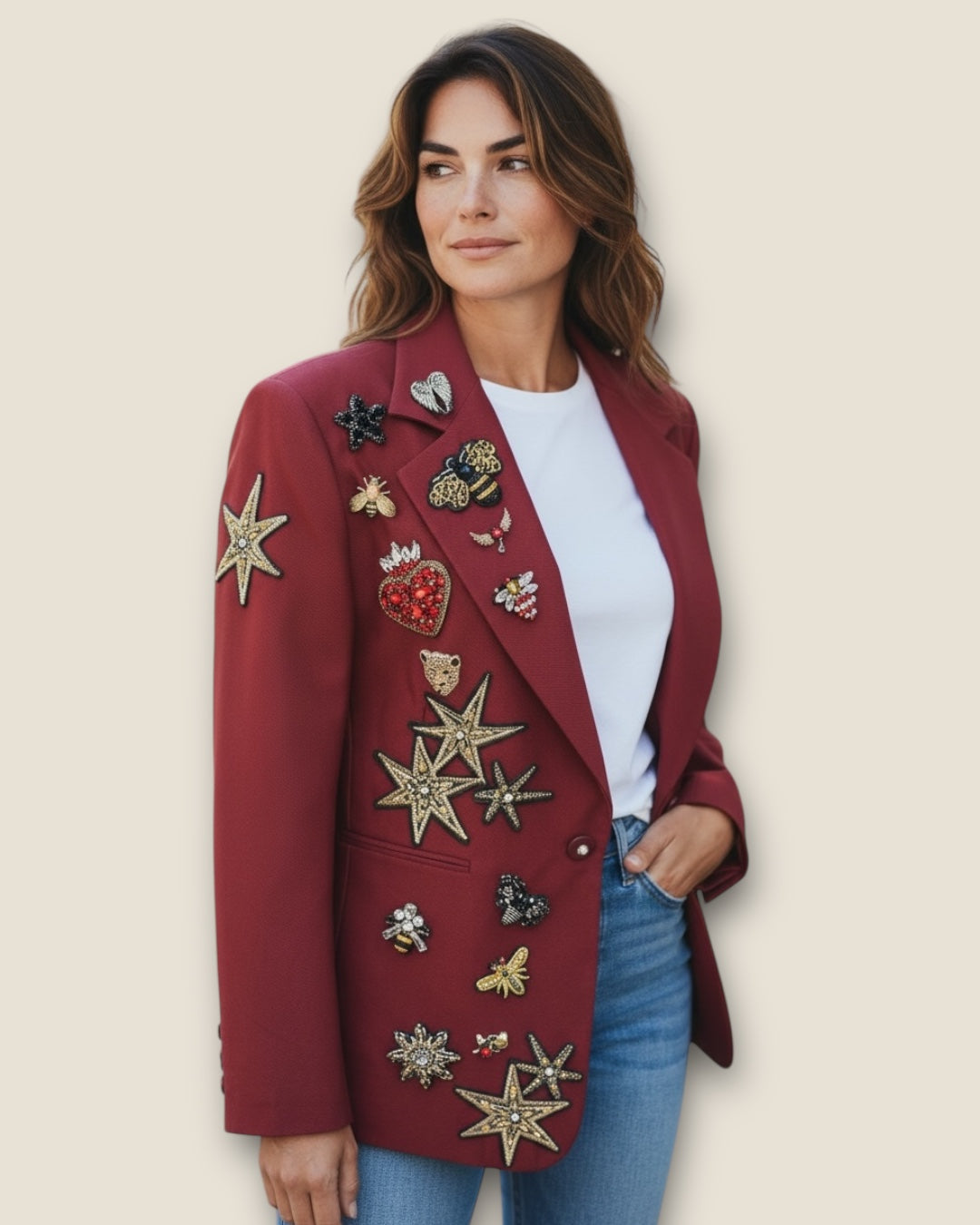 Blazer Granate con aplicaciones pedrería
