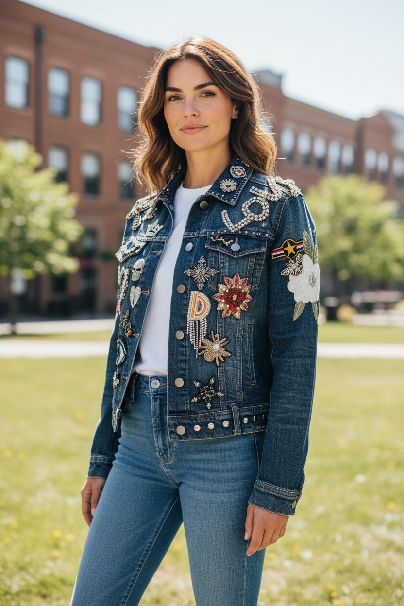 Chaqueta vaquera alas negras y multitud de parches