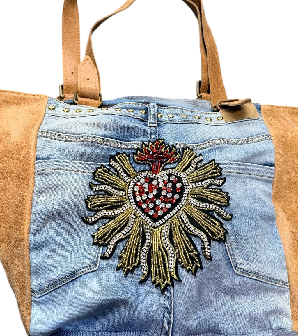 Bolso shopping vaquero con sagrado corazón