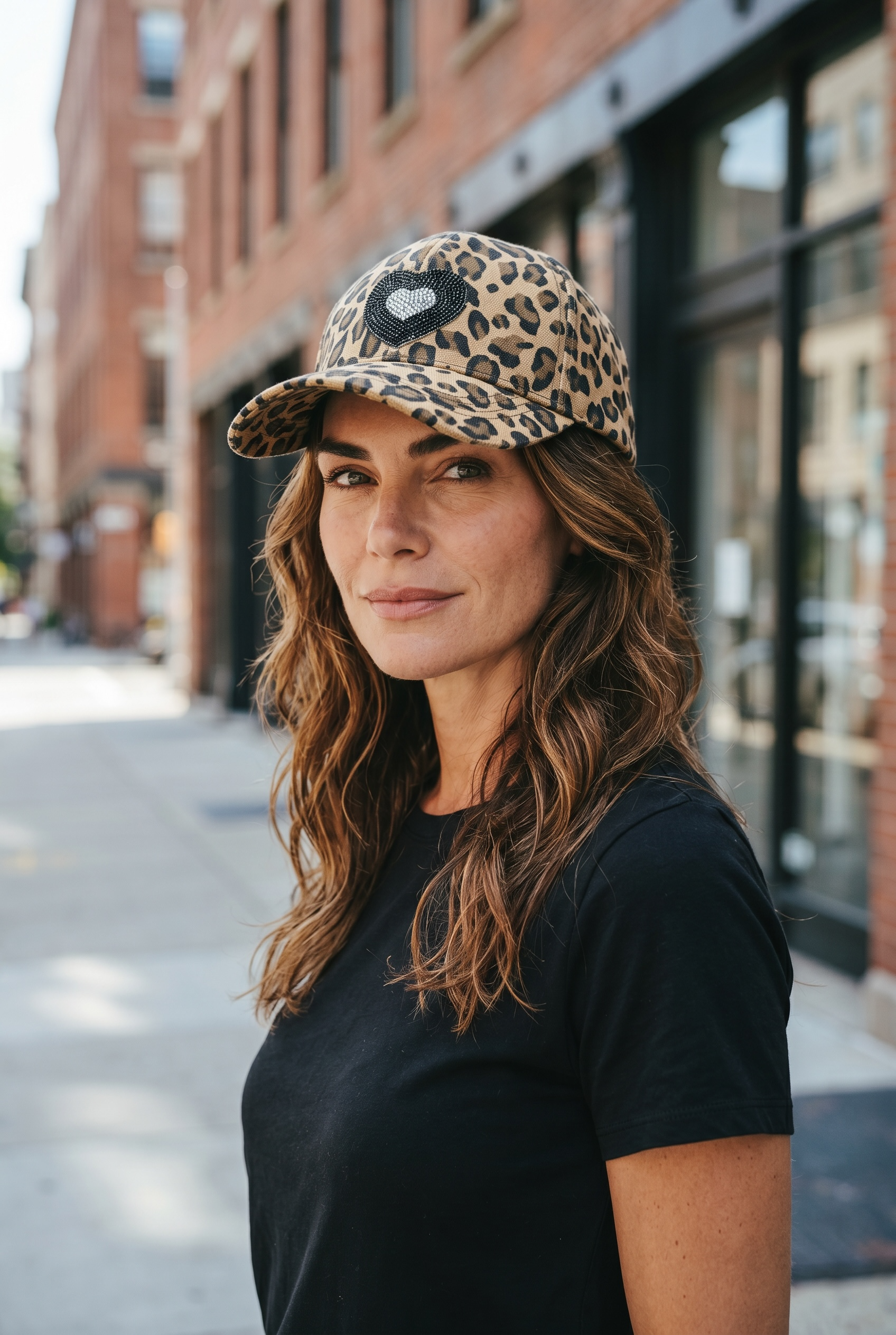Gorra animal print con corazon strass