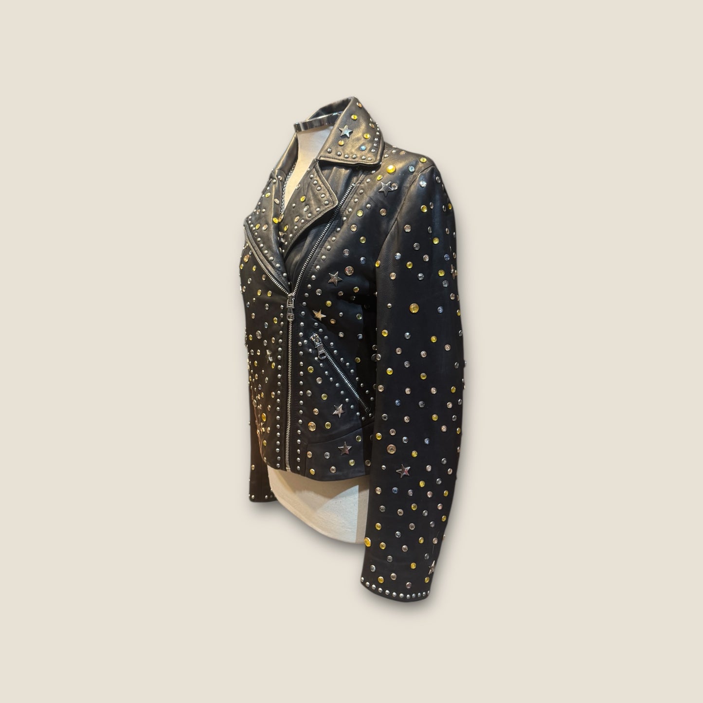 Biker piel con Remaches y tachuelas strass