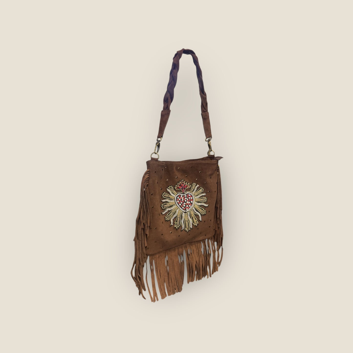 Bolso ante flecos con sagrado corazón
