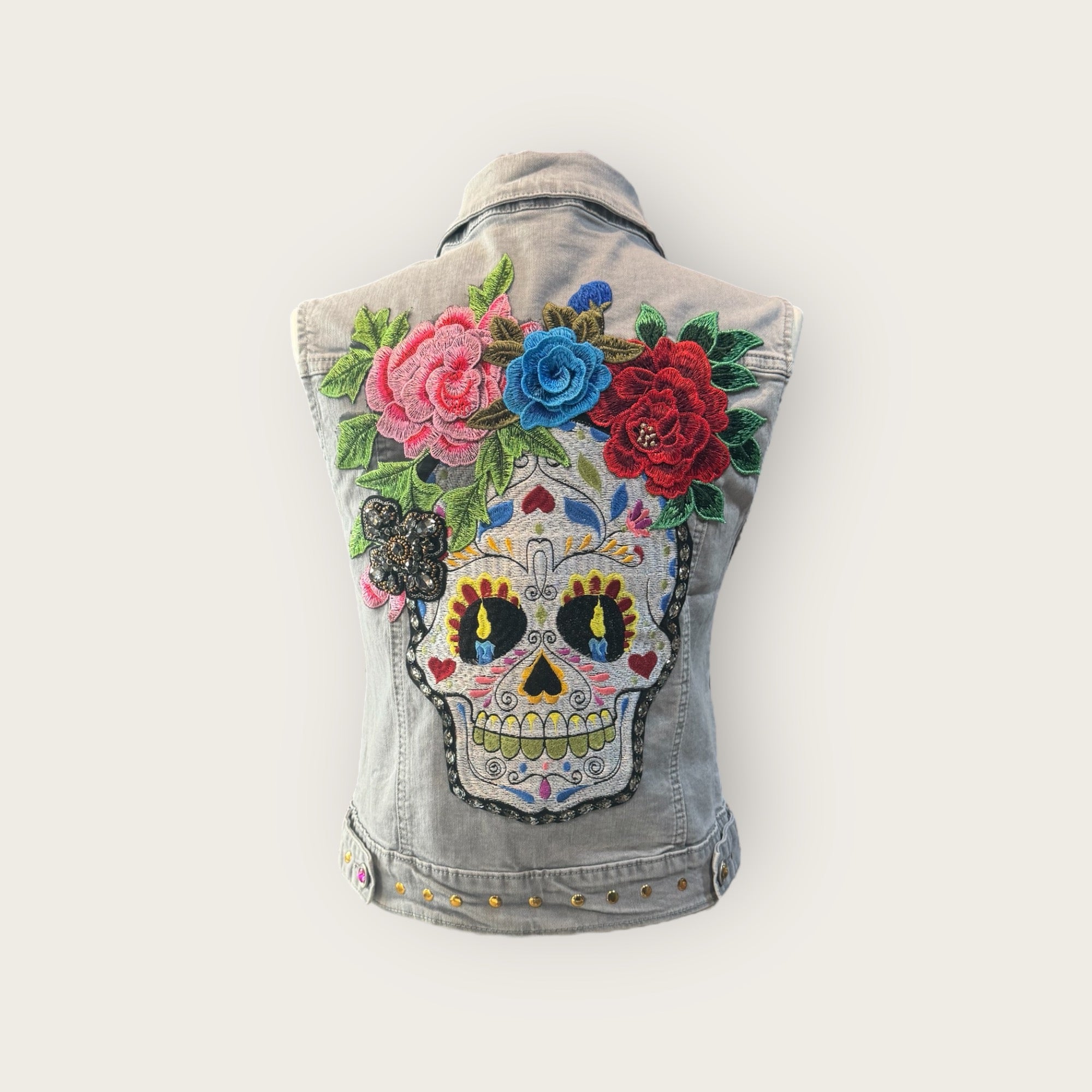 Chaleco calavera catrina con flores