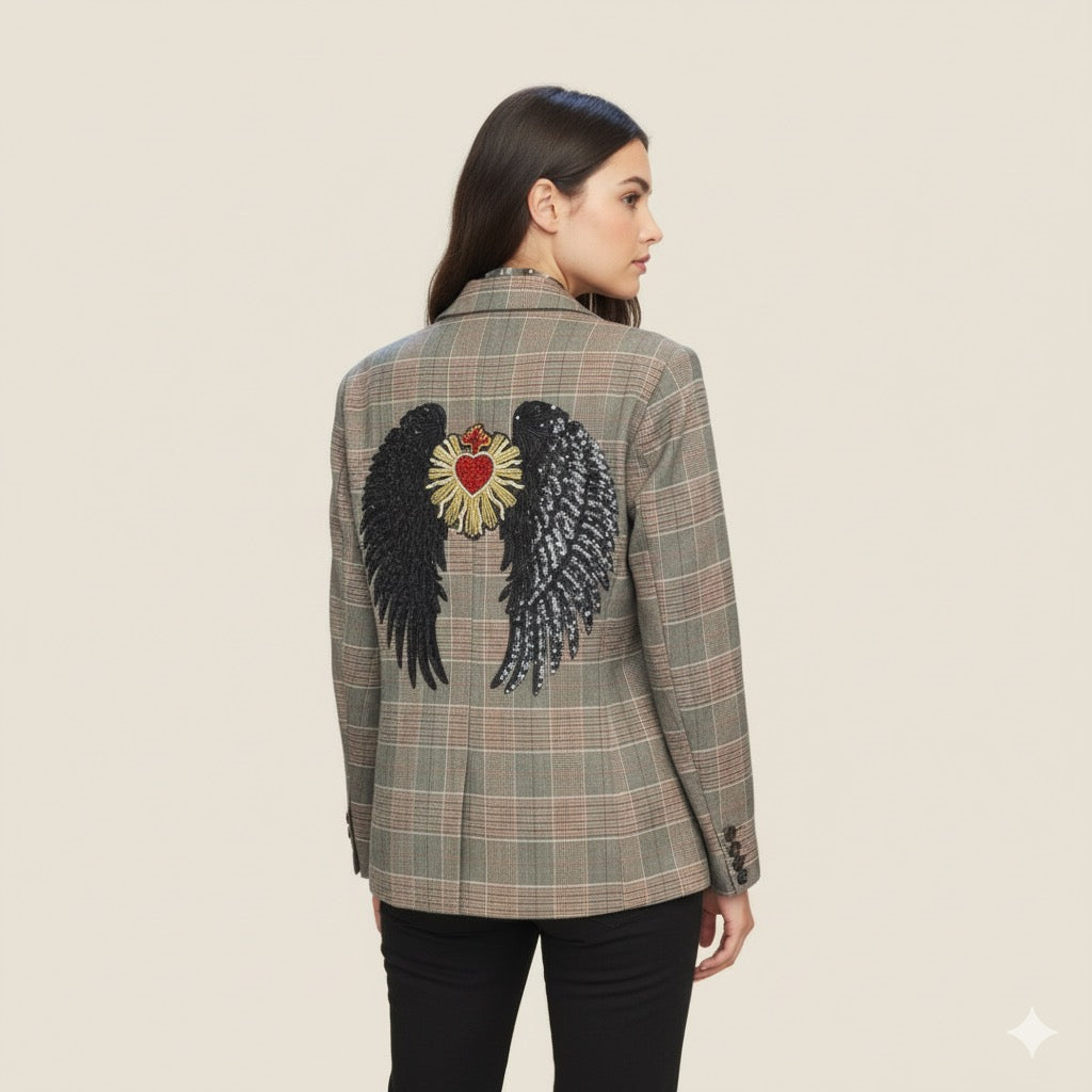 Blazer cuadros con alas y corazon