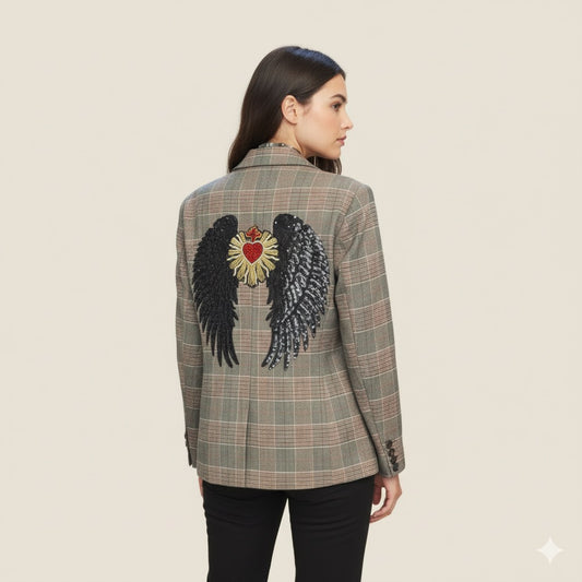 Blazer cuadros con alas y corazon