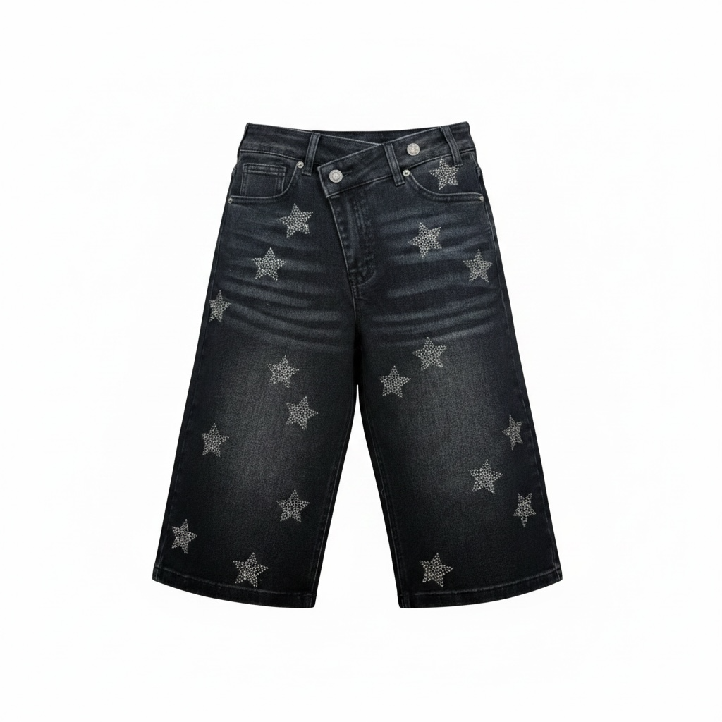 Bermuda denim negra con estrellas strass