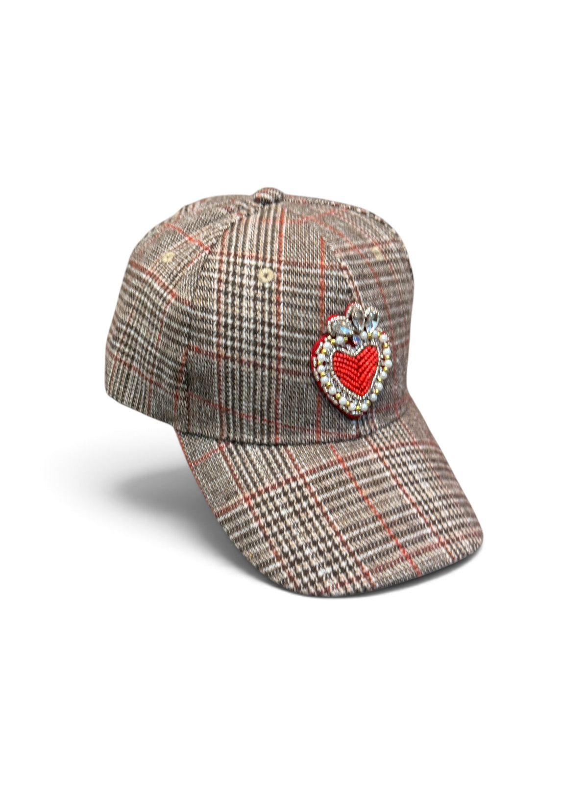 Gorra cuadros con corazones rojo