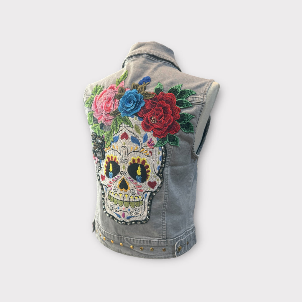Chaleco calavera catrina con flores