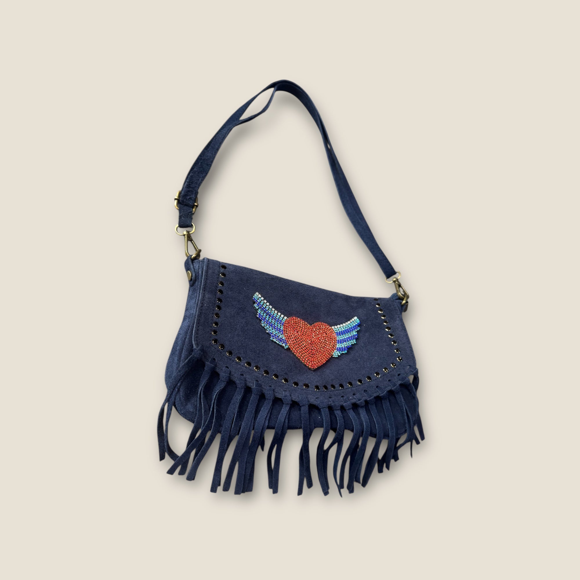 Bolso ante azul con corazón alado