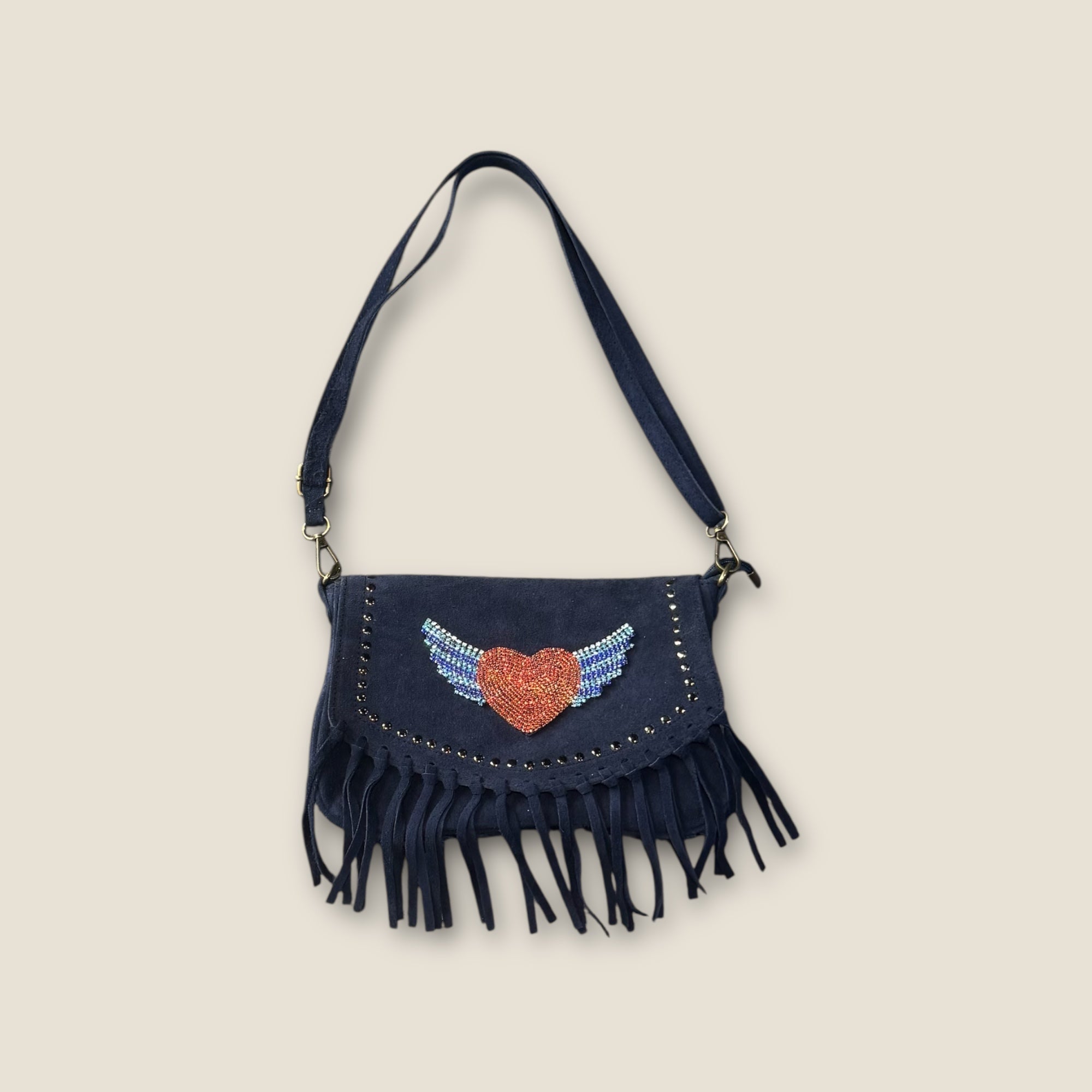 Bolso ante azul con corazón alado