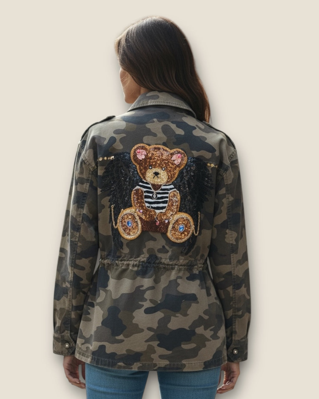 Sobre camisa camuflaje con alas y osito