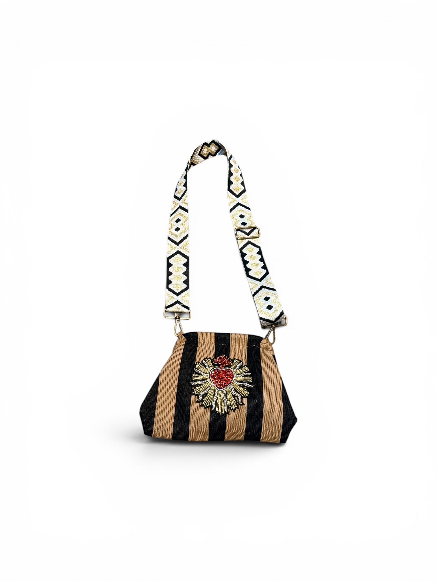 Bolso punto rayas con corazón pedrería