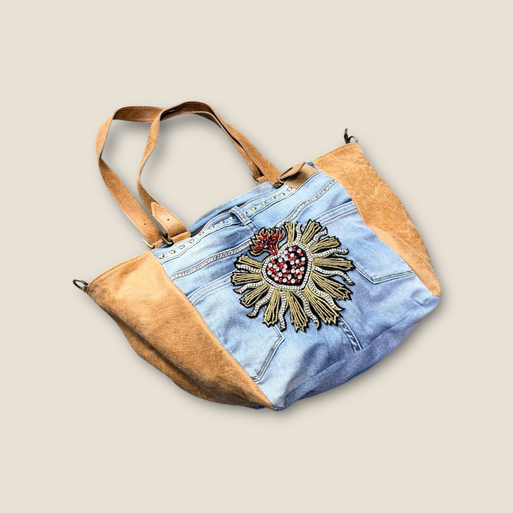 Bolso shopping vaquero con sagrado corazón