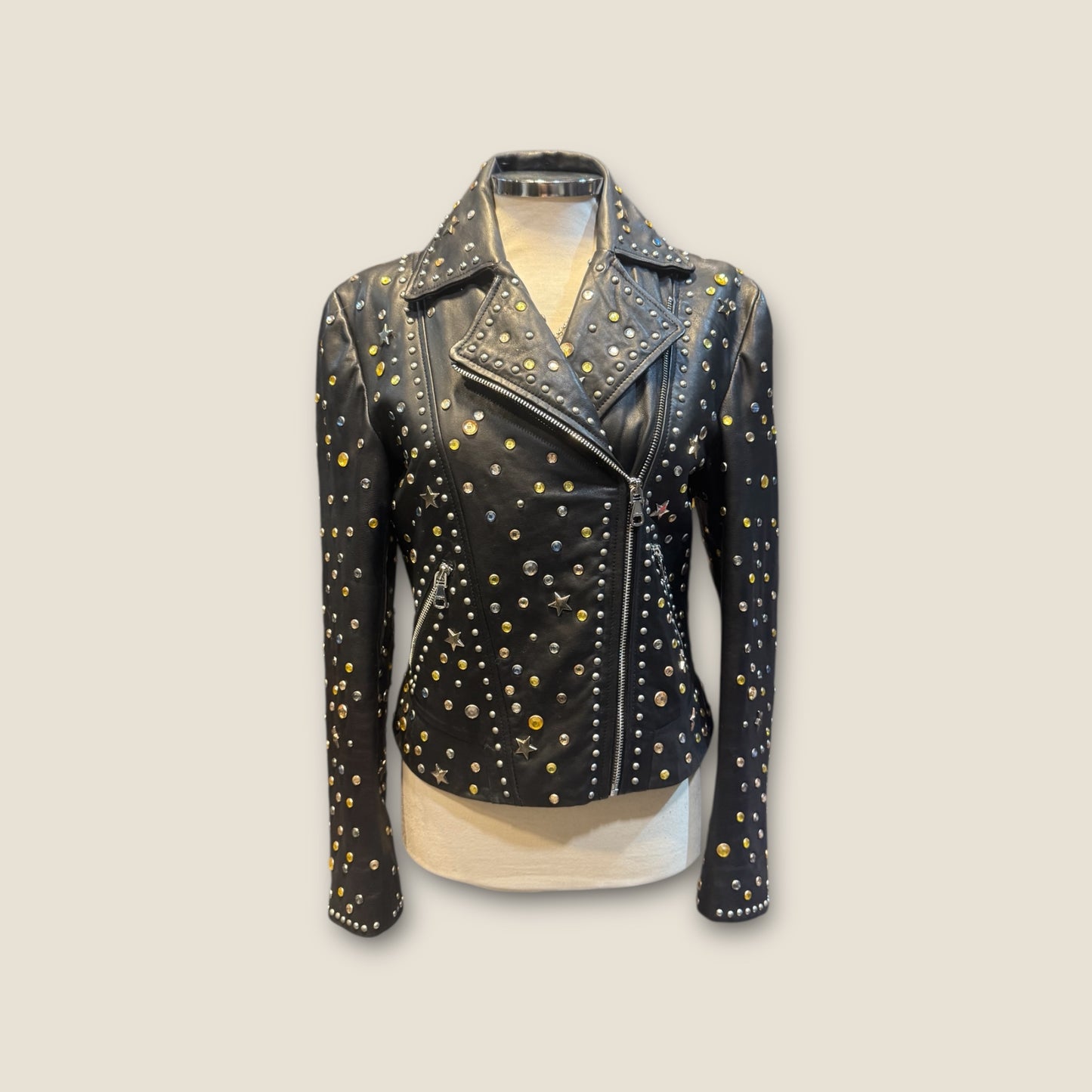 Biker piel con Remaches y tachuelas strass