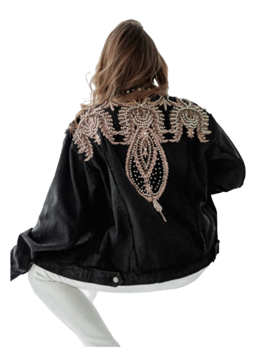 Chaqueta vaquera negra bordada
