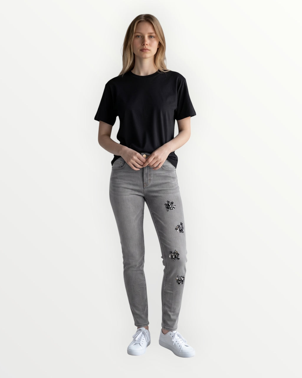 Pantalón vaquero gris pedrería