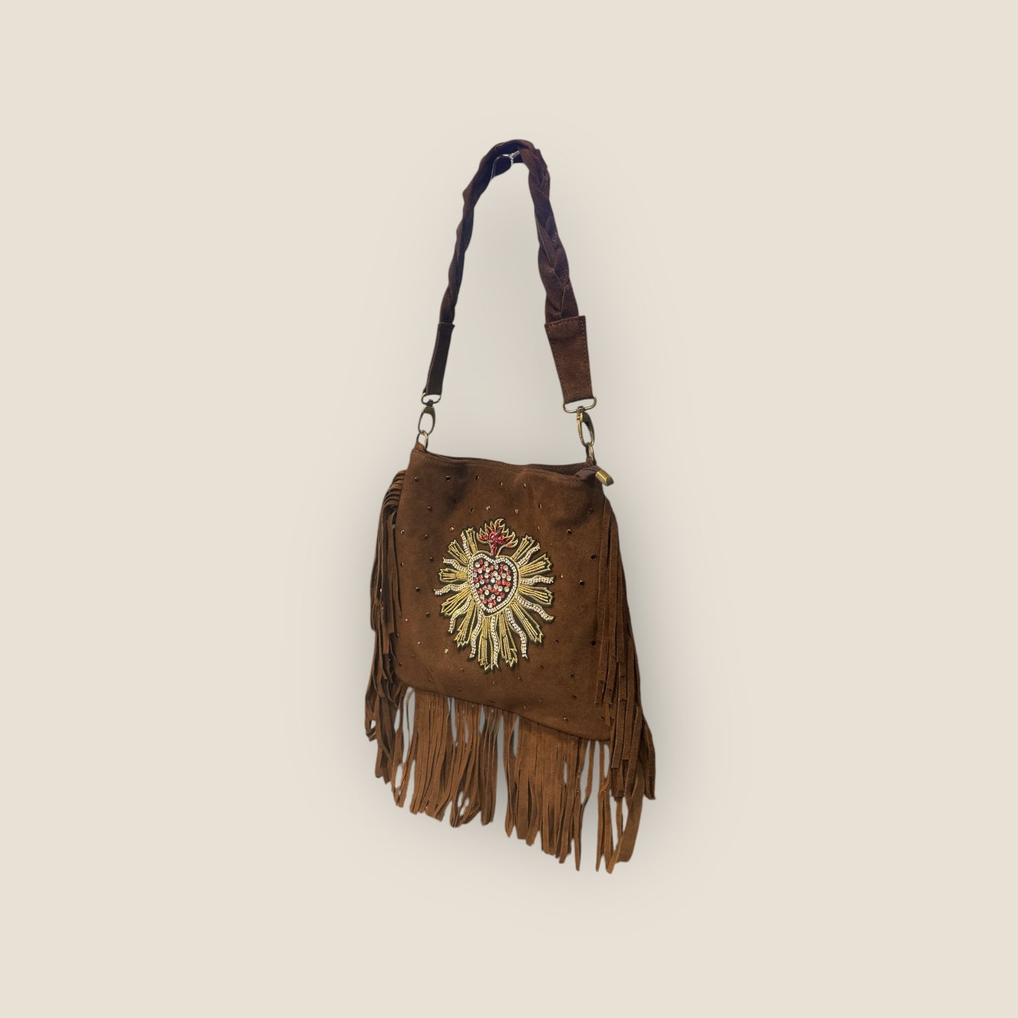 Bolso ante flecos con sagrado corazón
