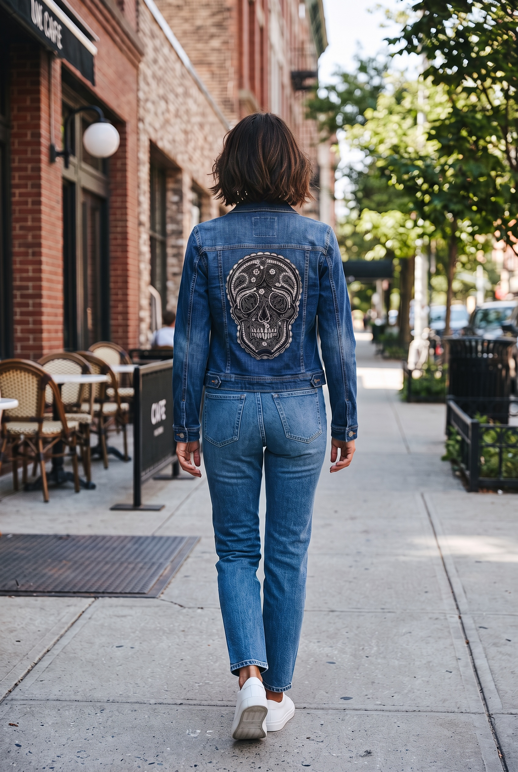 Chaqueta vaquera calavera negra y pedrería