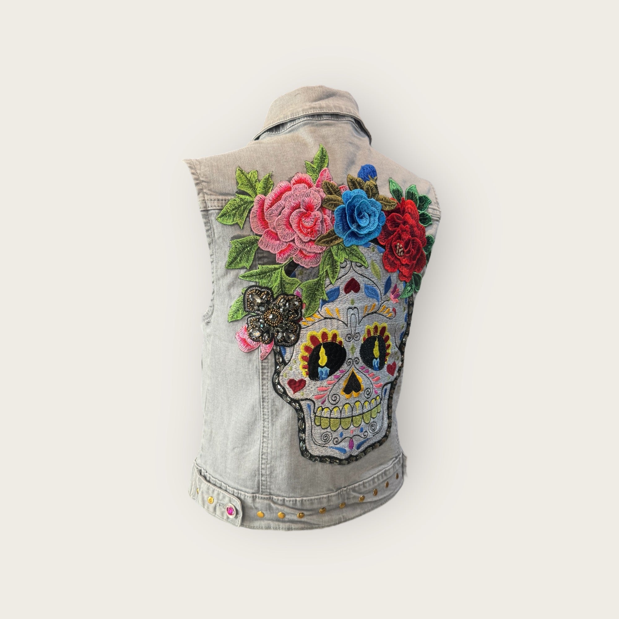 Chaleco calavera catrina con flores
