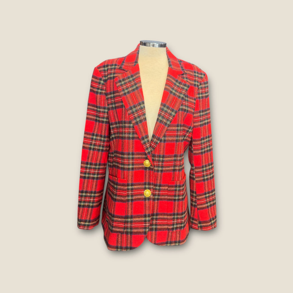Blazer escocesa con alas negras y cruz de pedrería
