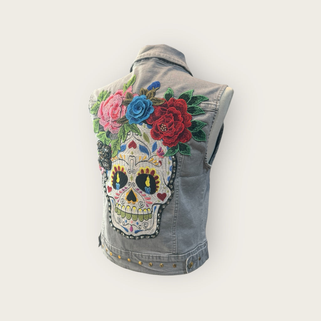 Chaleco calavera catrina con flores