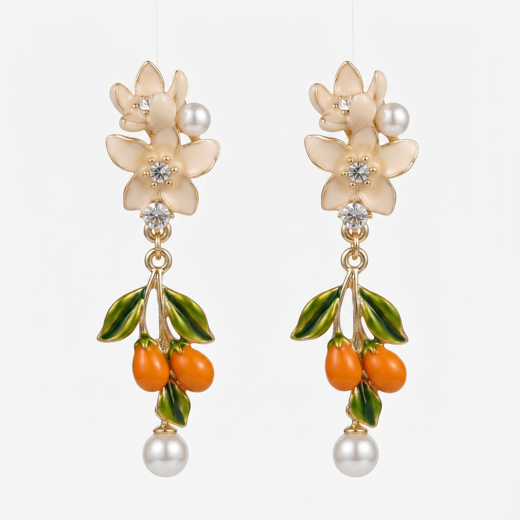 Pendientes y collar flores de naranjo