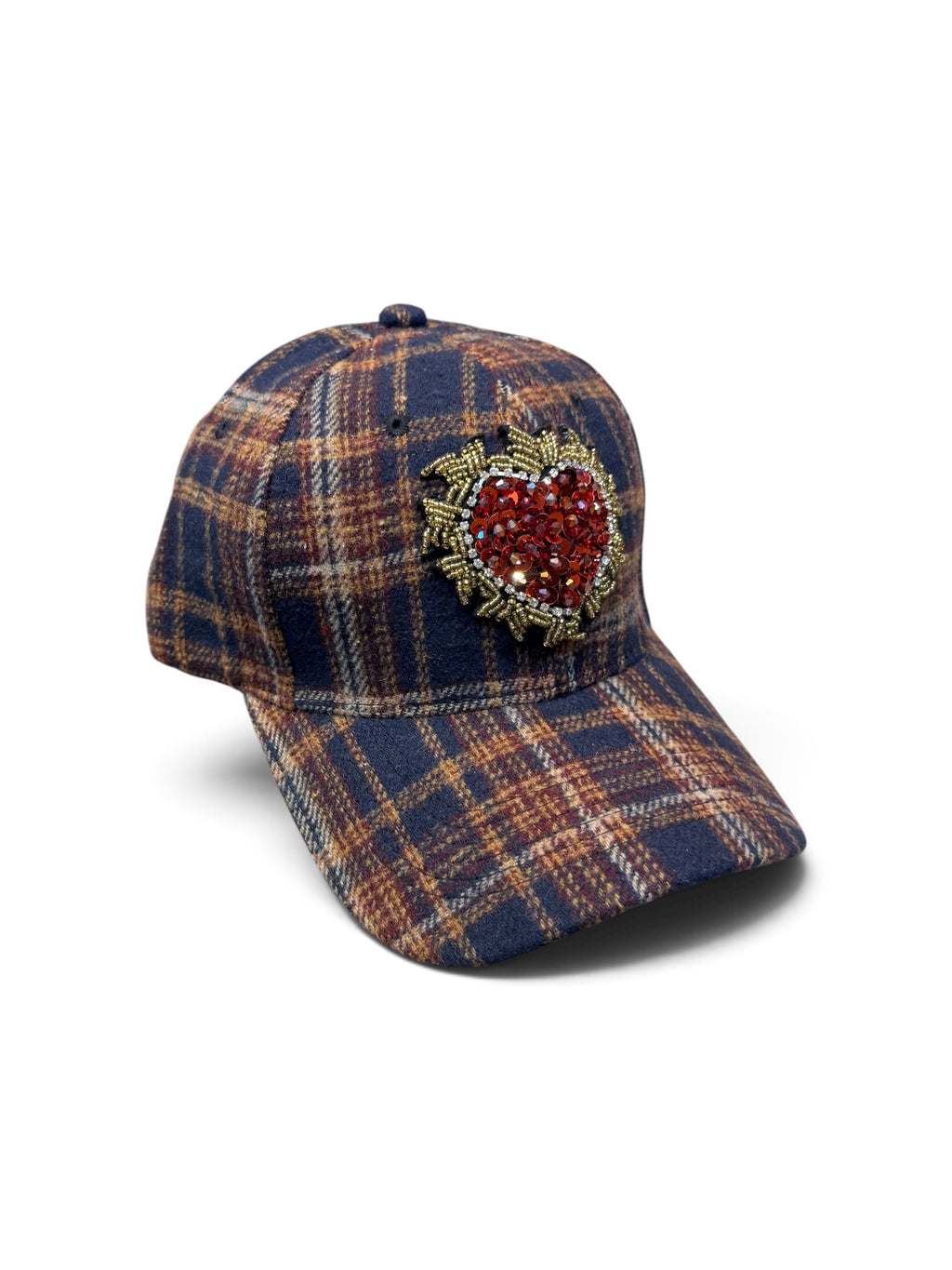 Gorra cuadros con Corazon de pedrería