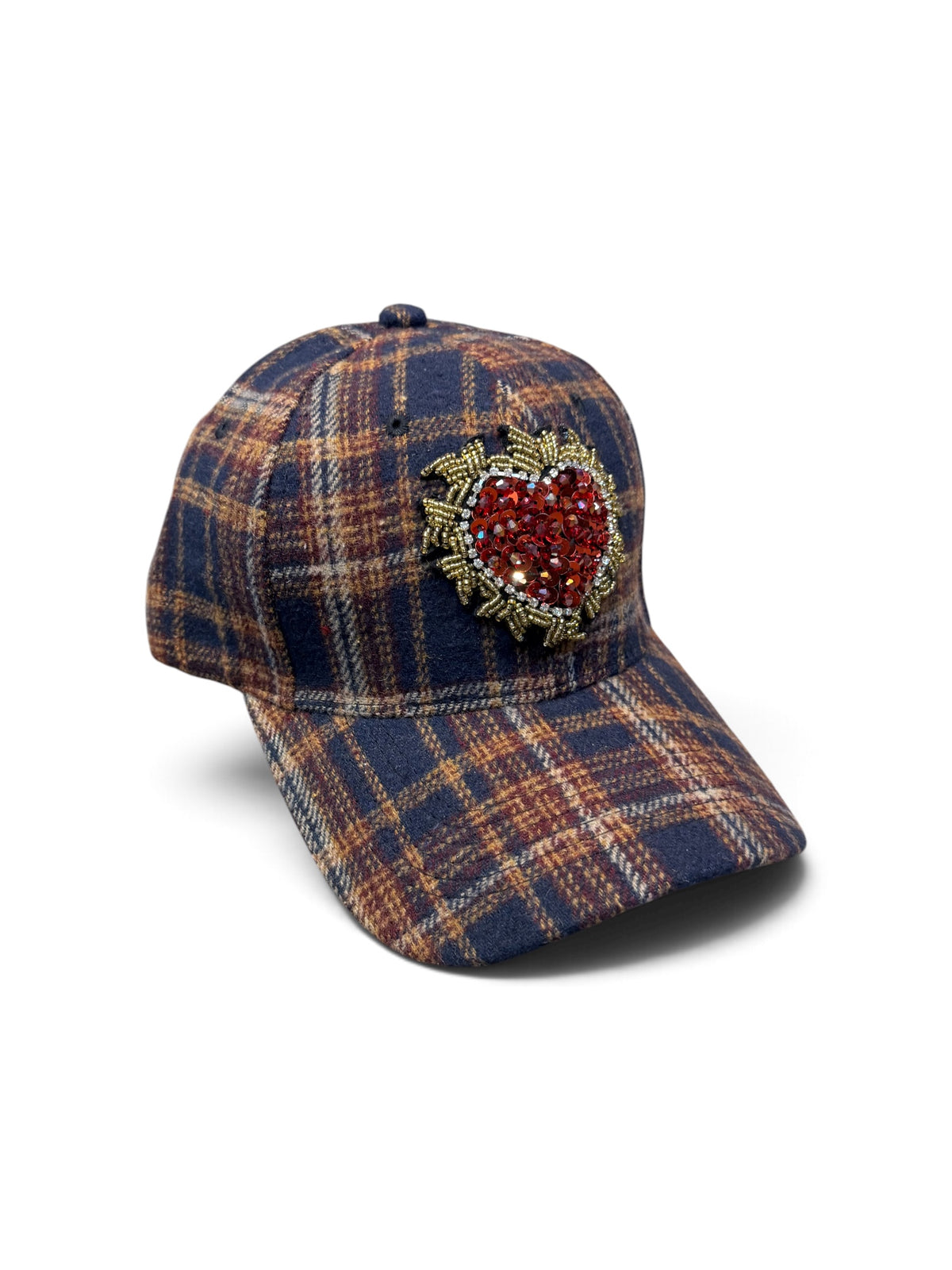 Gorra cuadros con Corazon de pedrería