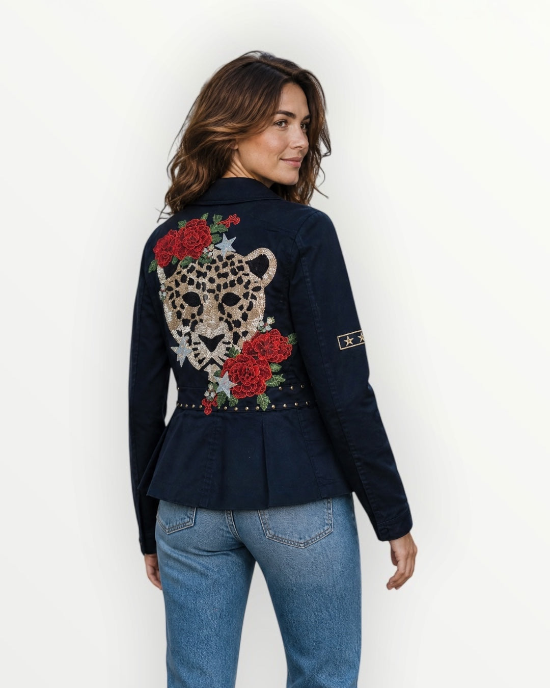 Blazer Customizada Tigre y Rosas