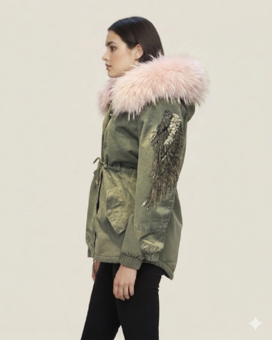 Parka 2 en 1 con alas de lentejuelas