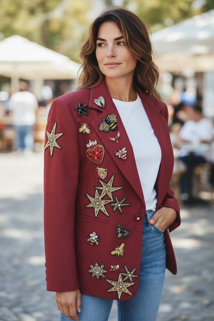 Blazer Granate con aplicaciones pedrería