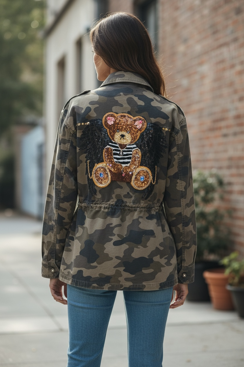 Sobre camisa camuflaje con alas y osito