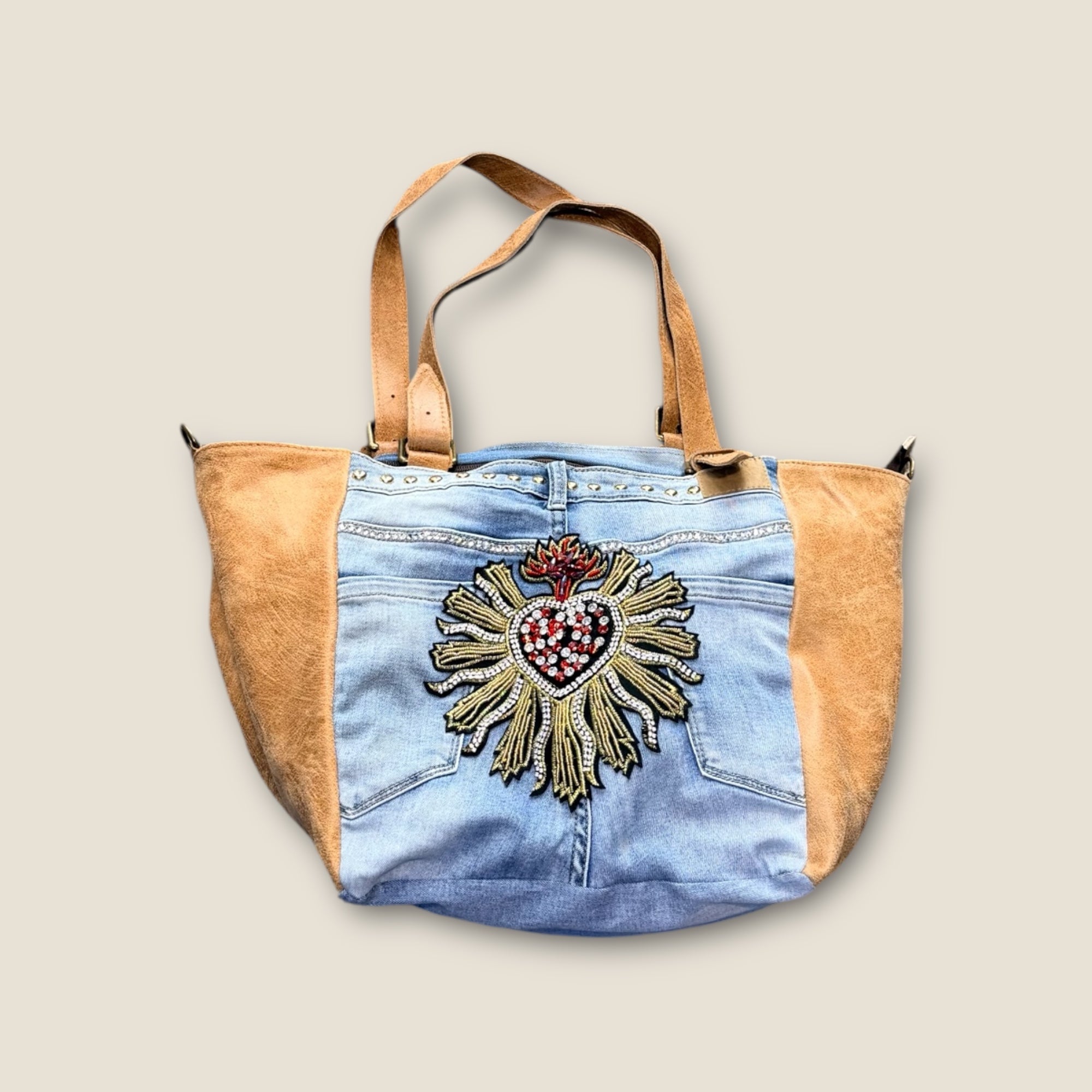 Bolso shopping vaquero con sagrado corazón