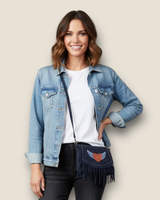 Bolso ante azul con corazón alado