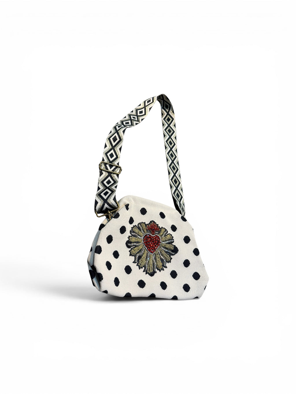Bolso punto lunares con corazón pedrería