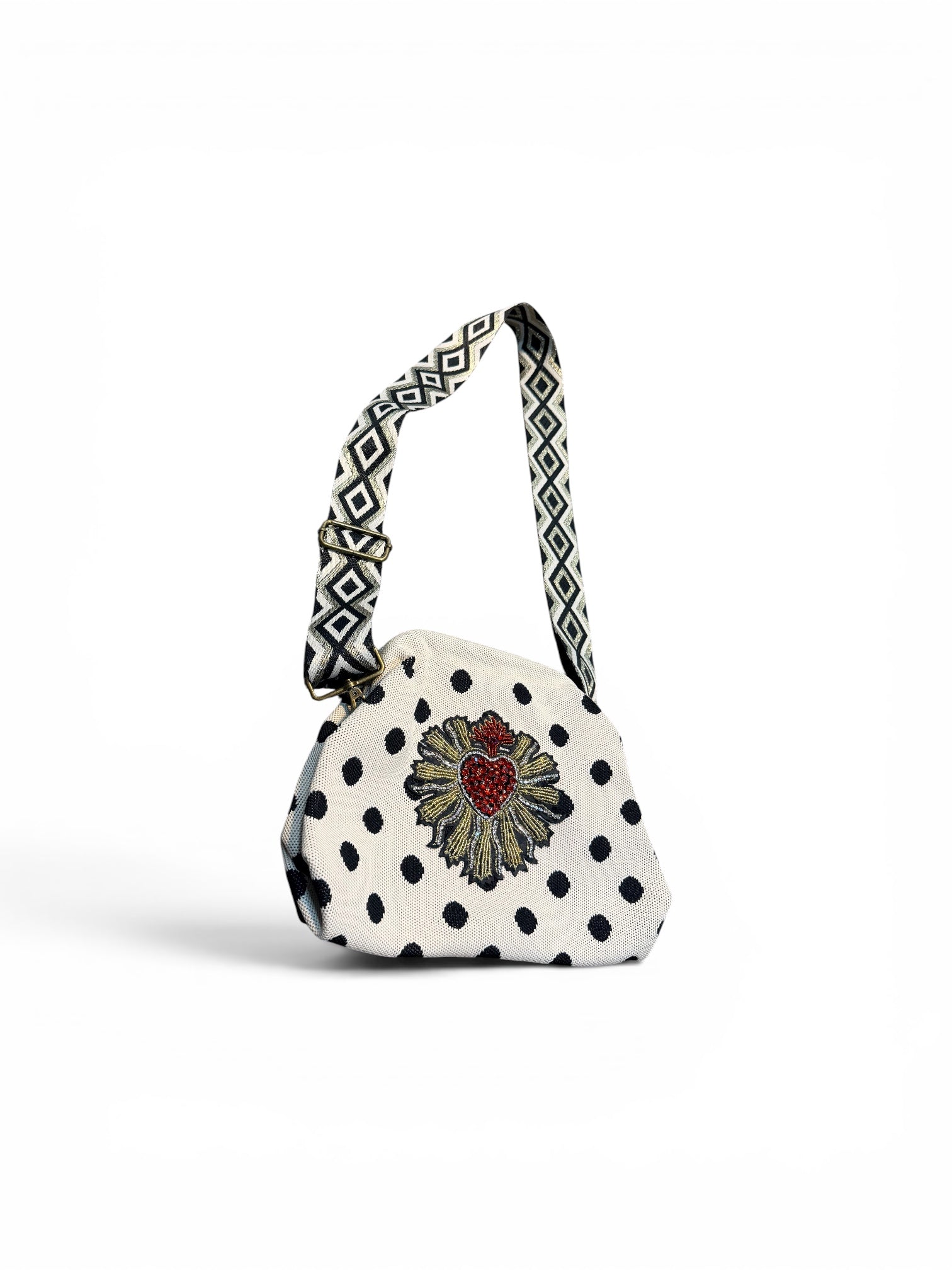 Bolso punto lunares con corazón pedrería