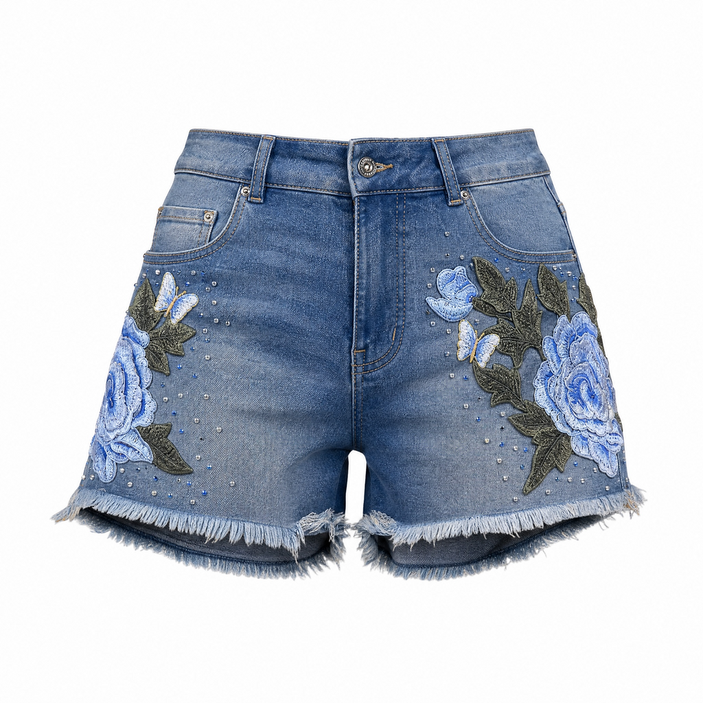 Pantalón corto flores y strass