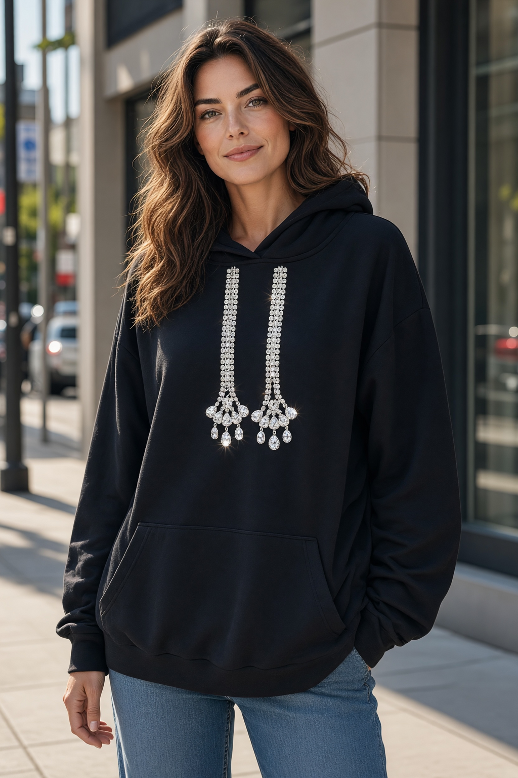 Sudadera oversize pedrería