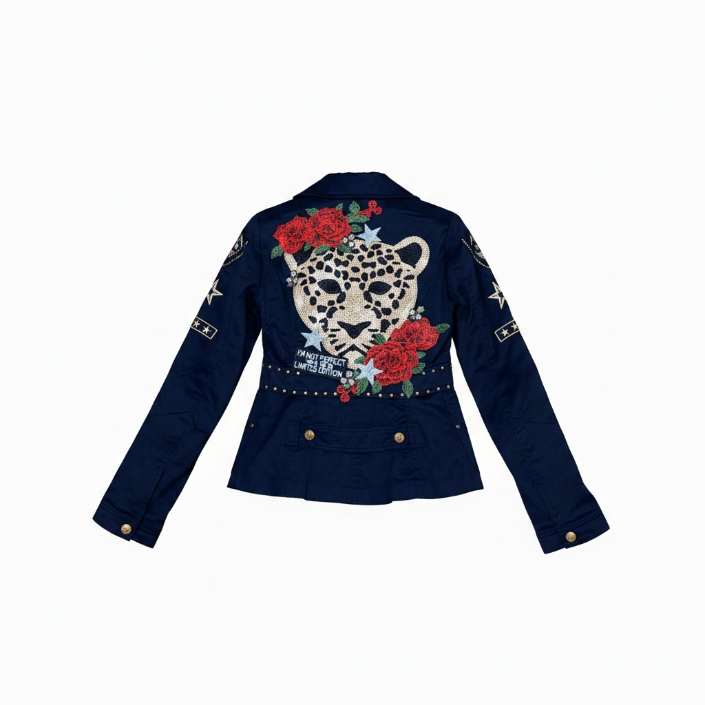 Blazer Customizada Tigre y Rosas
