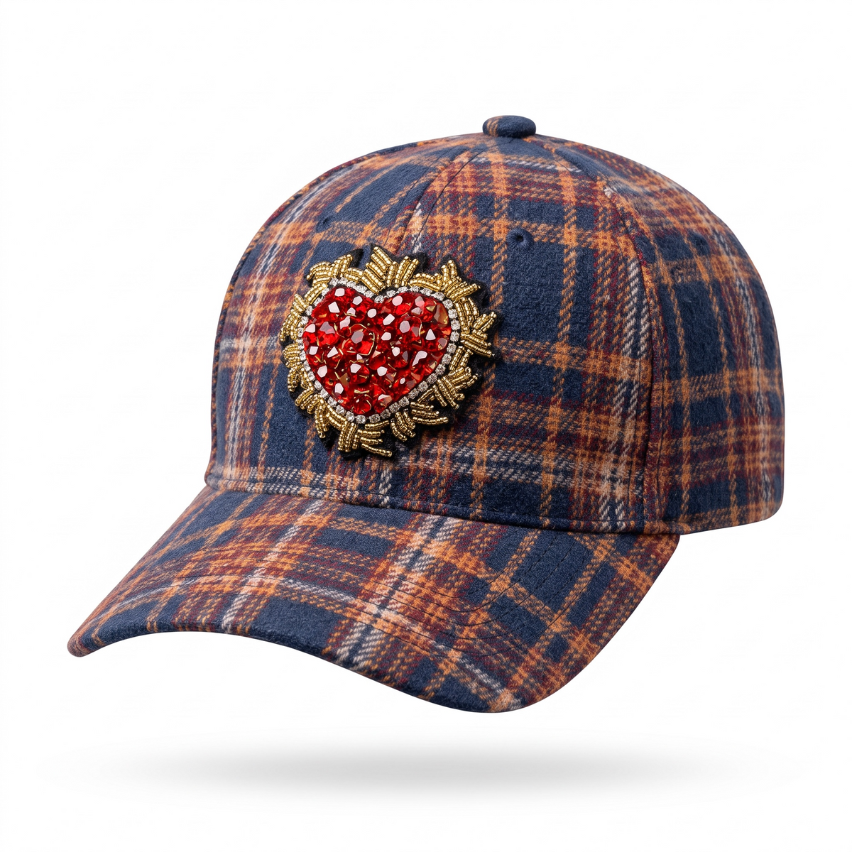 Gorra cuadros con Corazon de pedrería
