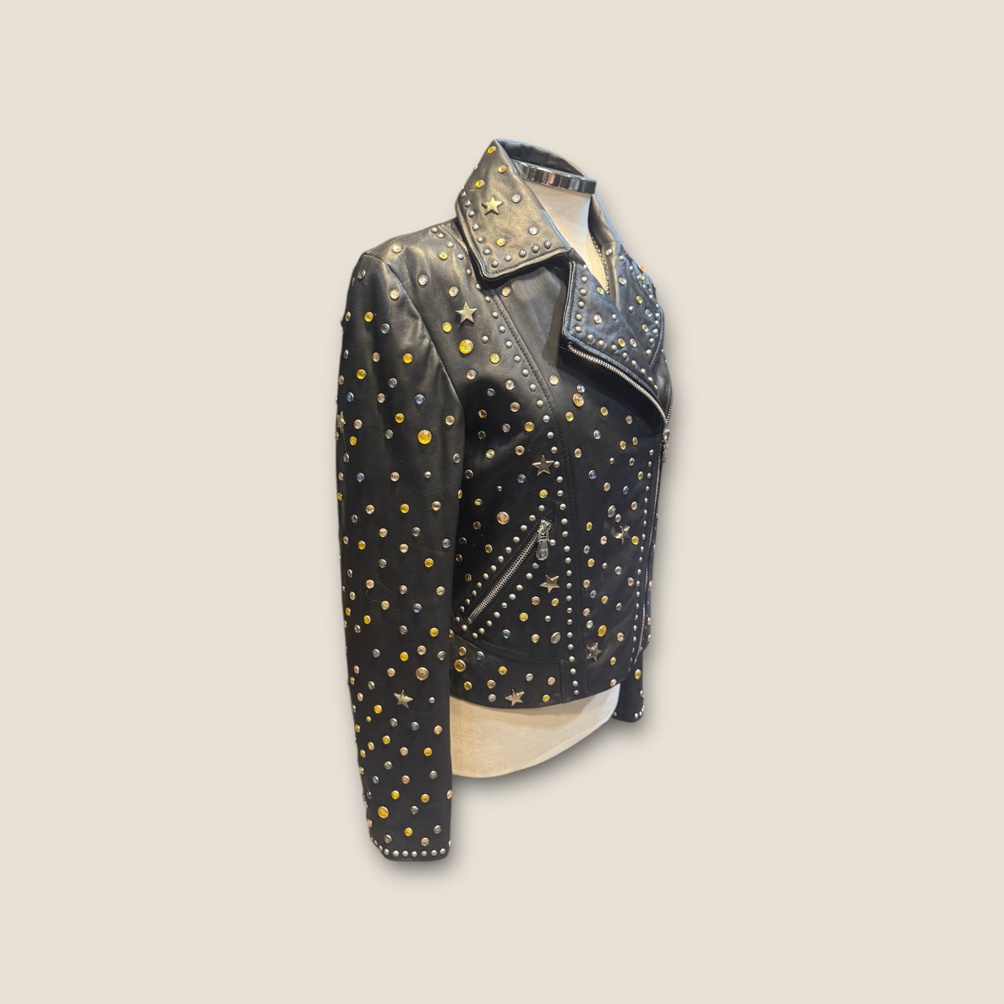 Biker piel con Remaches y tachuelas strass